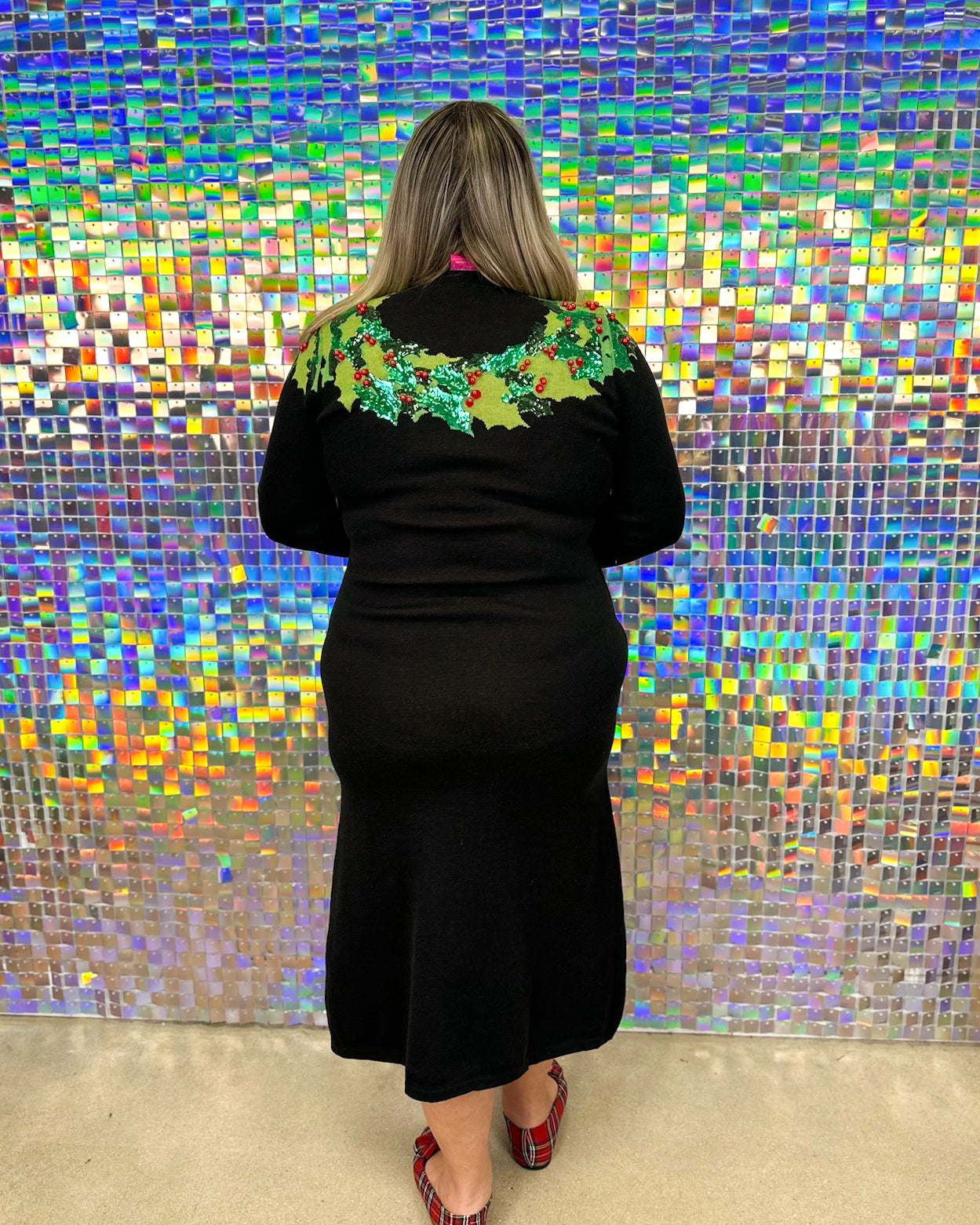 Queen of Sparkles Green and Red Wreath Dress - Black