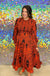 Jodifl Bracken Dress - Burnt Orange, smocked, long sleeve, print, paisley, black, round neck, maxi