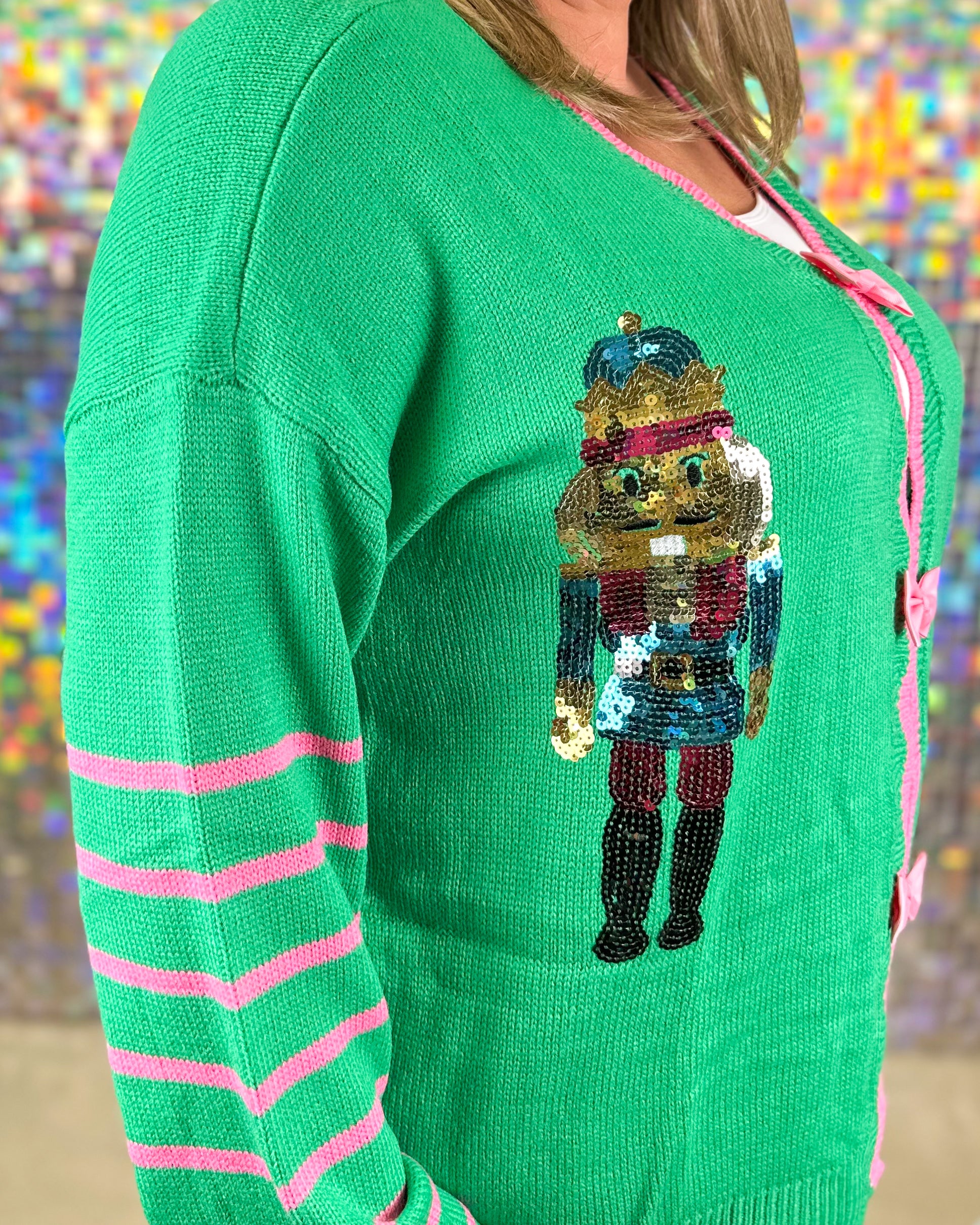 Sequin Nutcracker Sweater Cardigan - Green