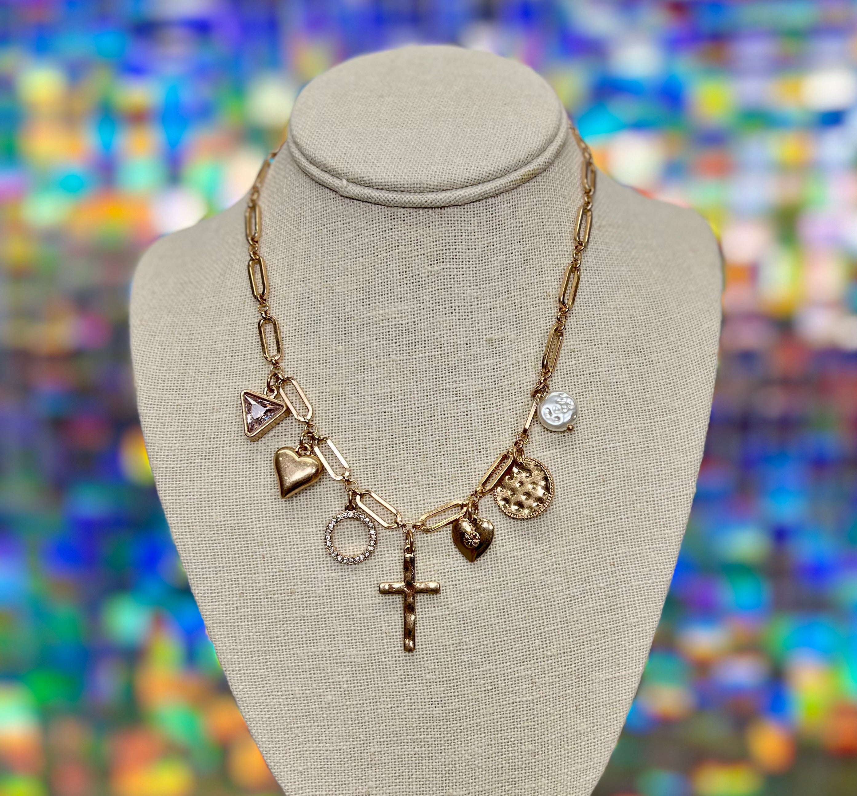 Cross Multi Charm Necklace - Gold