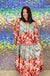 Umgee Hippy Dippy Dress - Green, plus size, long sleeve, v-neck, tiered, patchwork, pattern