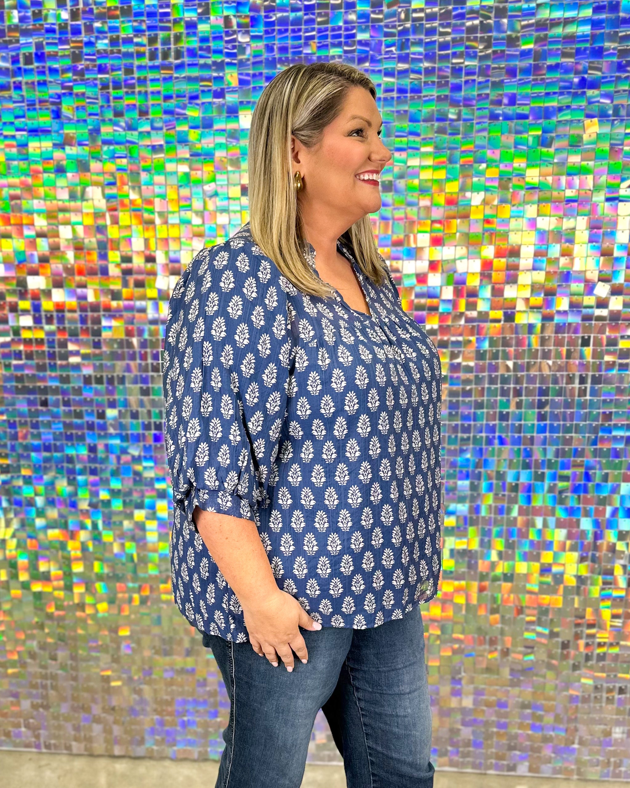 Rhodes Top - Blue/Cream