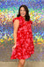 Umgee Scarlet Lady Dress - Red Mix, sleeveless, plus size, ruffle, tiered, collared, mini