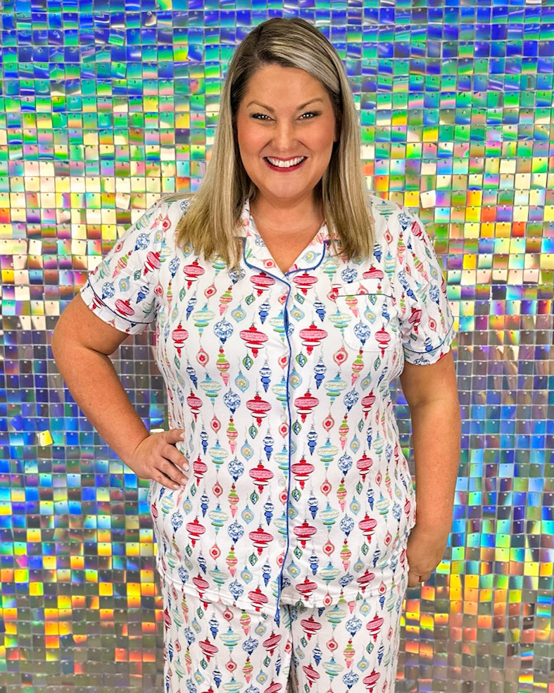 Whimsical Wonders Short Sleeve Button Up Sleep Shirt - Pink/Red/White