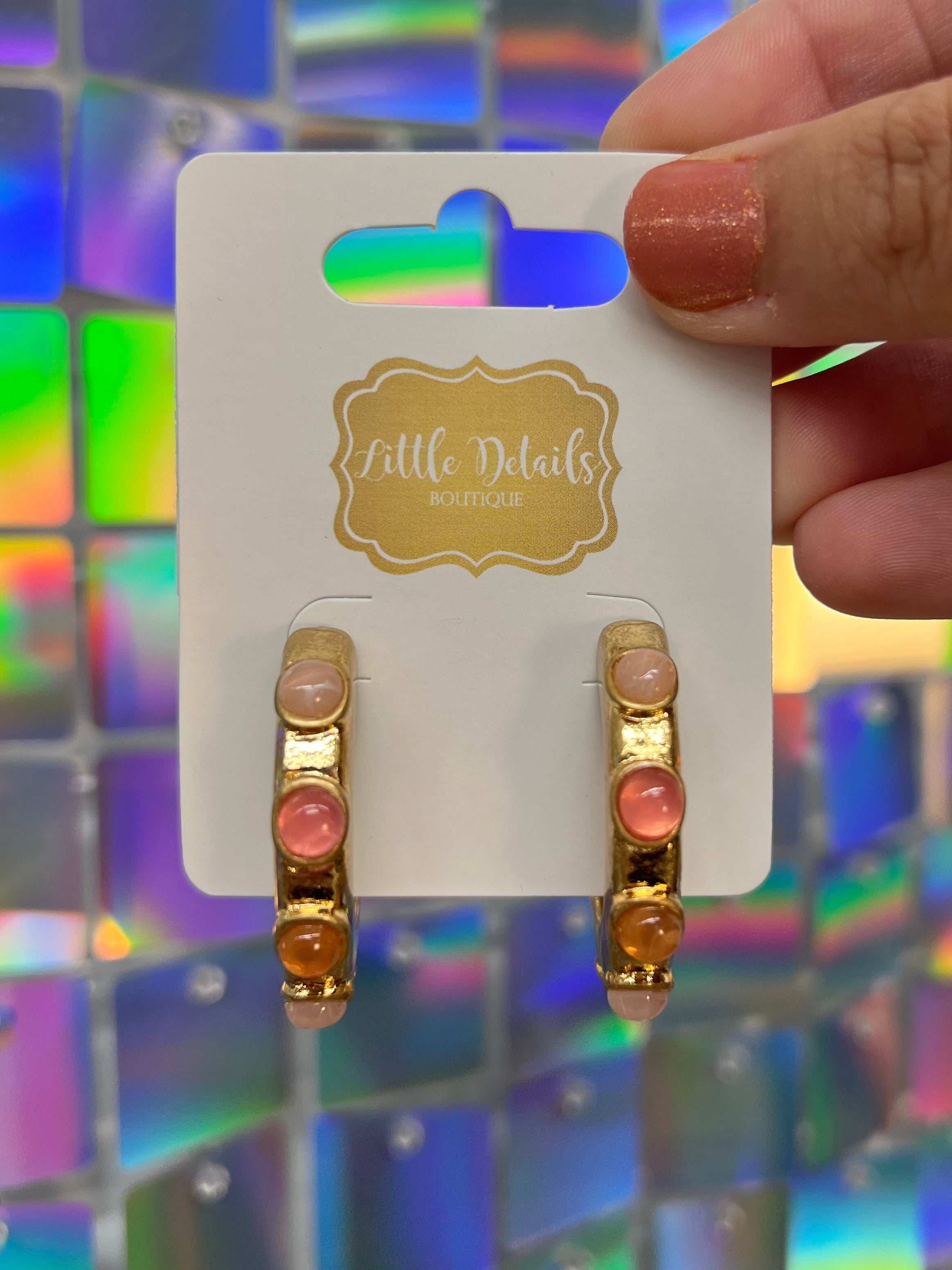 Stone Station Vintage Metal Hoops - Pink