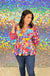 Umgee Staying Alive Top - Mulberry, bold print, floral, v-neck, long sleeve, peplum, plus size