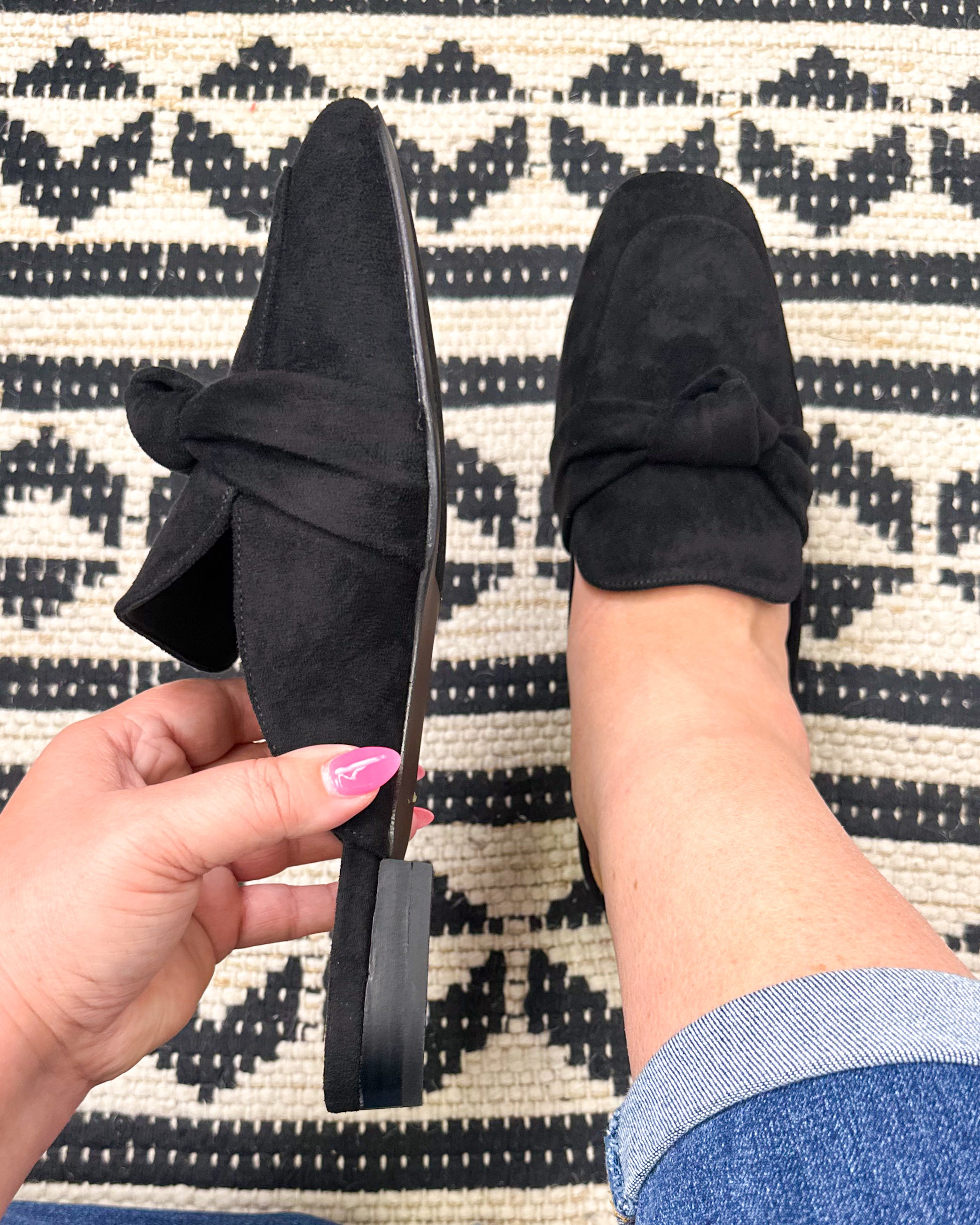 Clingy Mules - Black Faux Suede