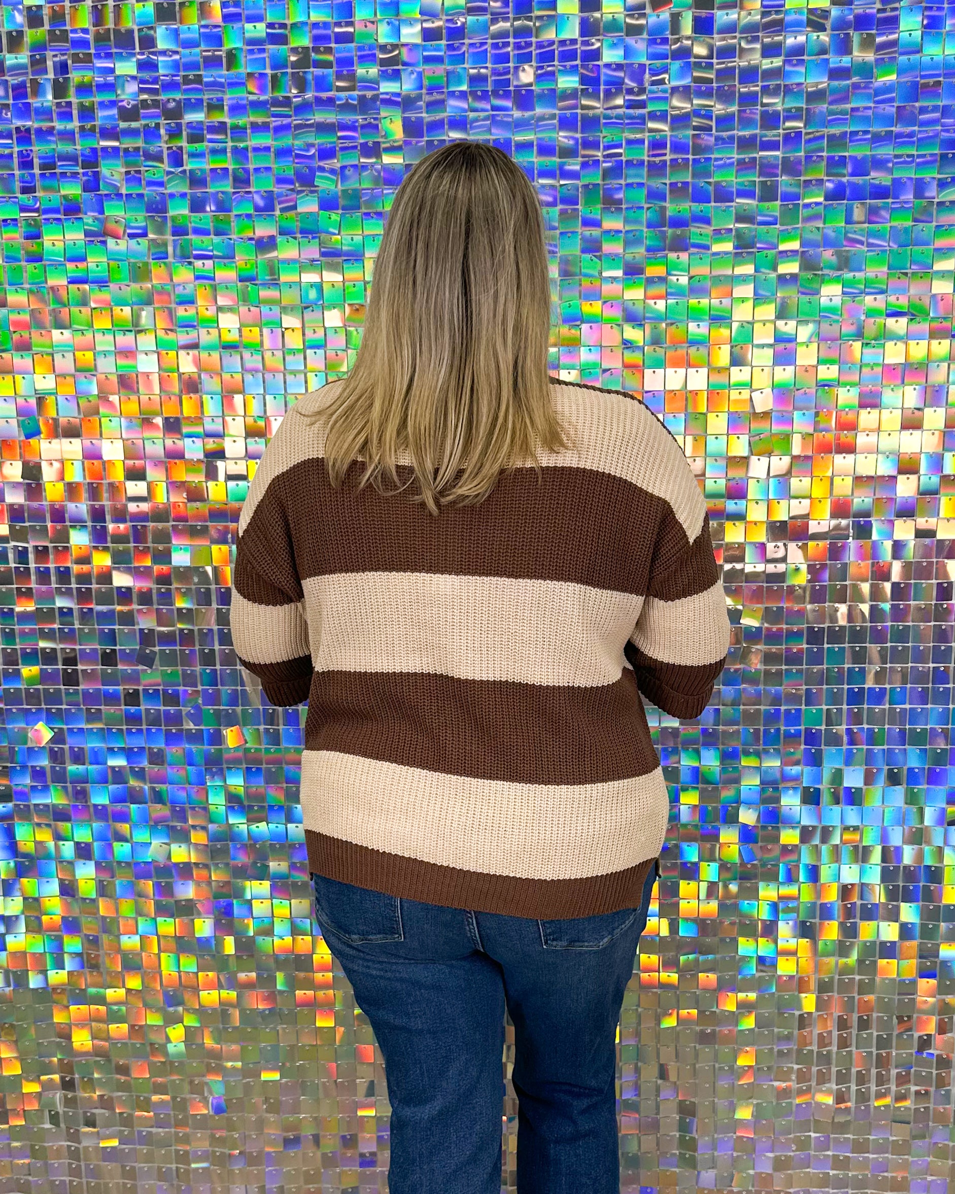 Cat Striped Sweater - Brown