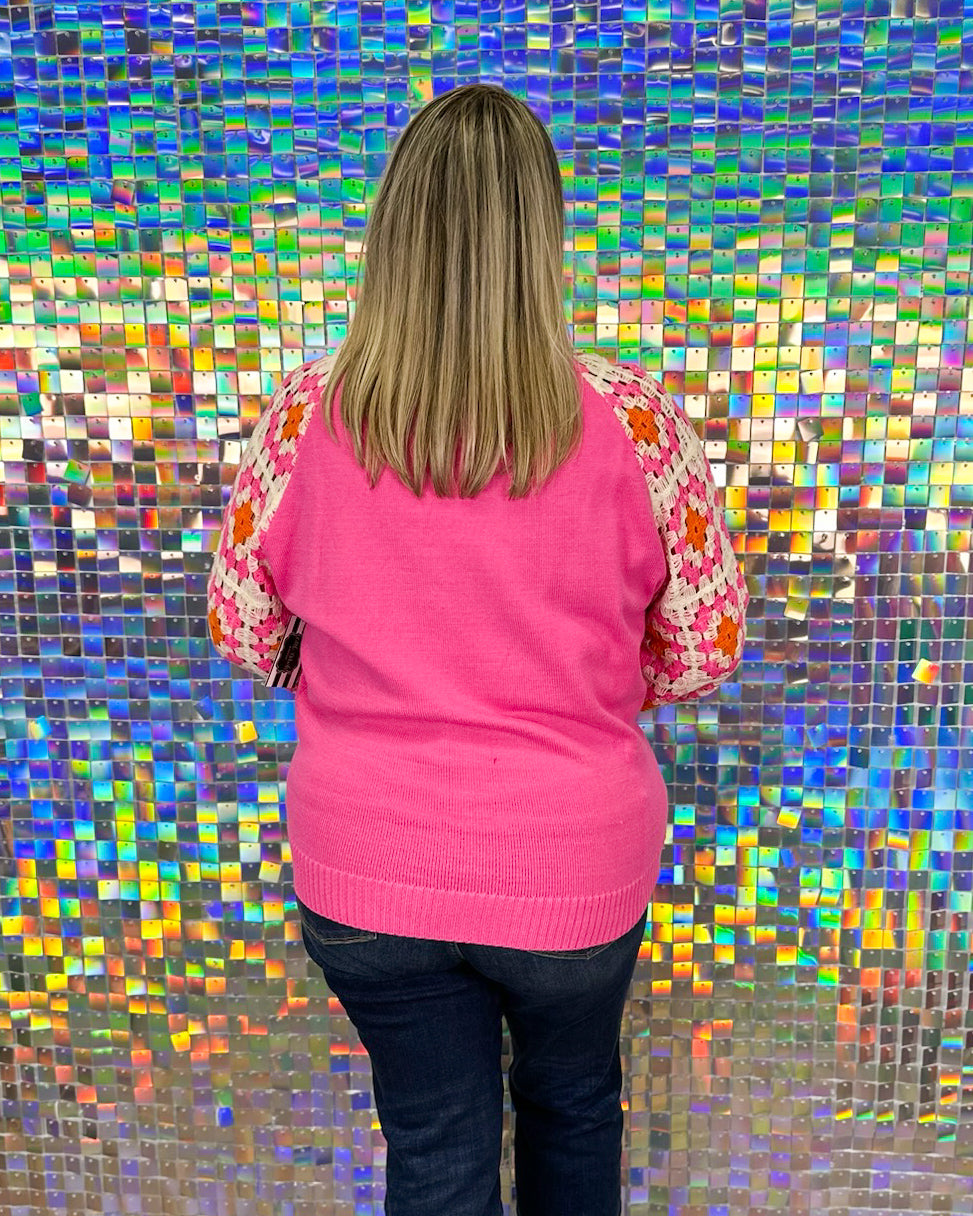 April Crochet Sweater - Pink