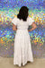 Entro Double Take Dress- white, short puff sleeve, v-neck, ruffle neck, tiered, elastic waist, maxi, plus size