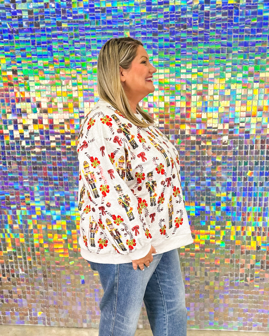 Queen of Sparkles Nutcracker & Candy Cane Sweatshirt - Grey/Red