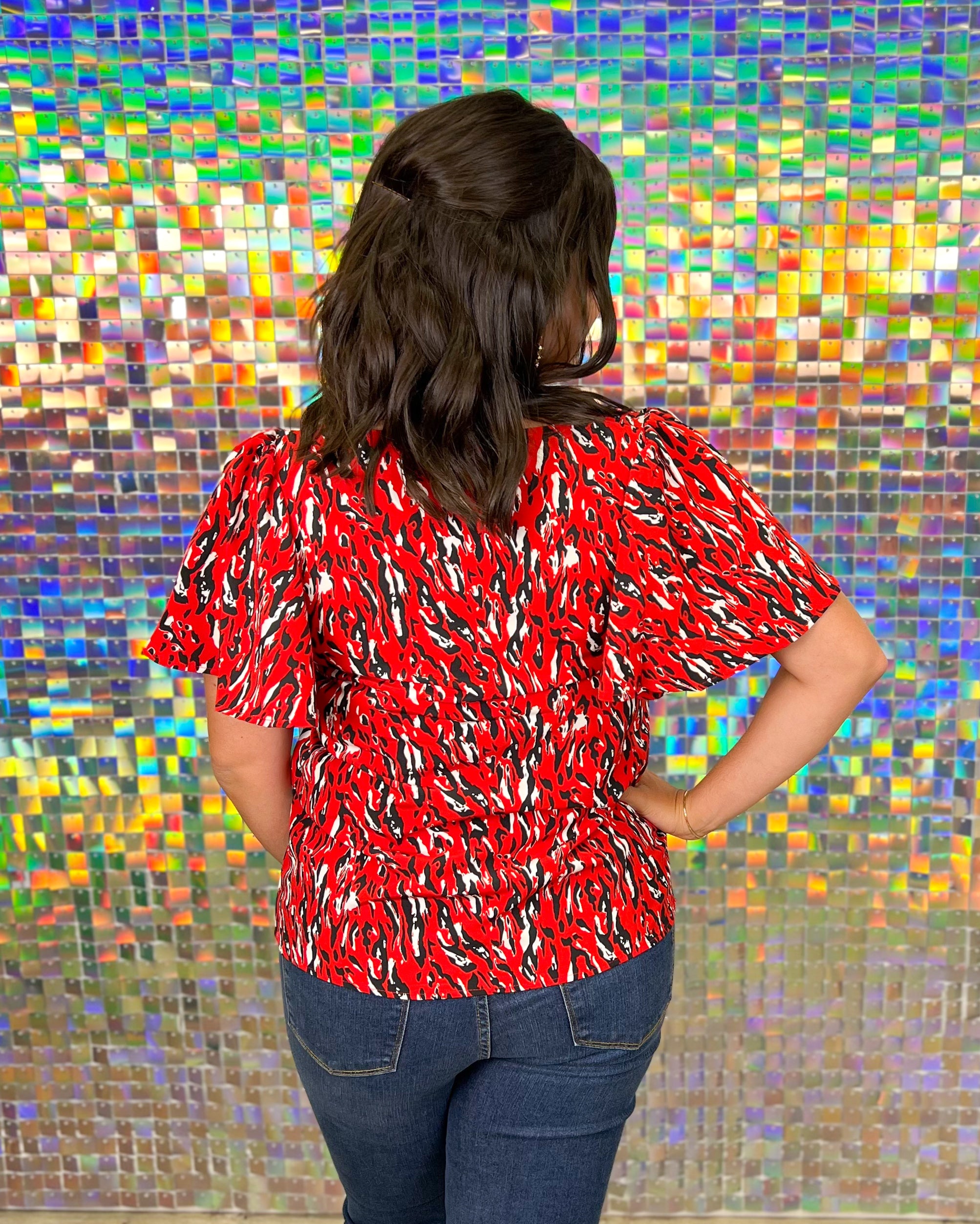 Michelle McDowell Paisley Tiger Tail Top - Black/Red tailgate 