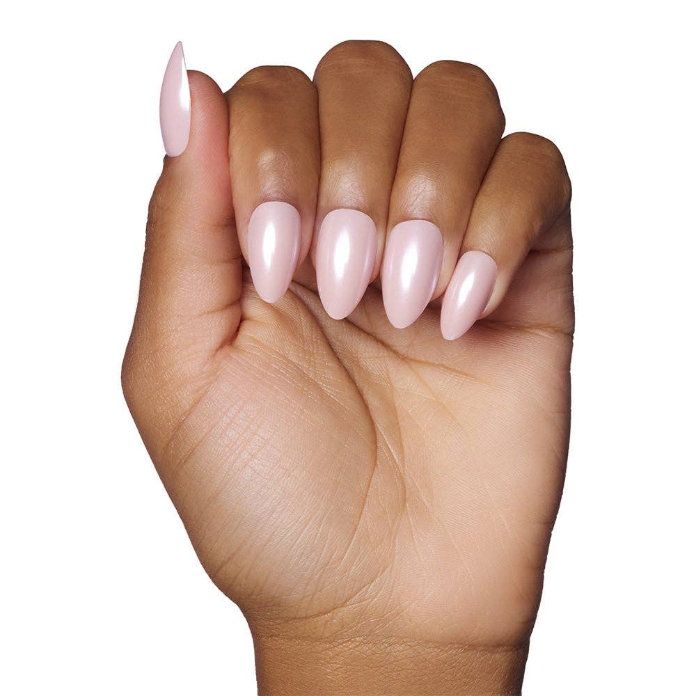 Glamnetic First Kiss Press-On Nails | Pink Chrome Finish | Short Almond
