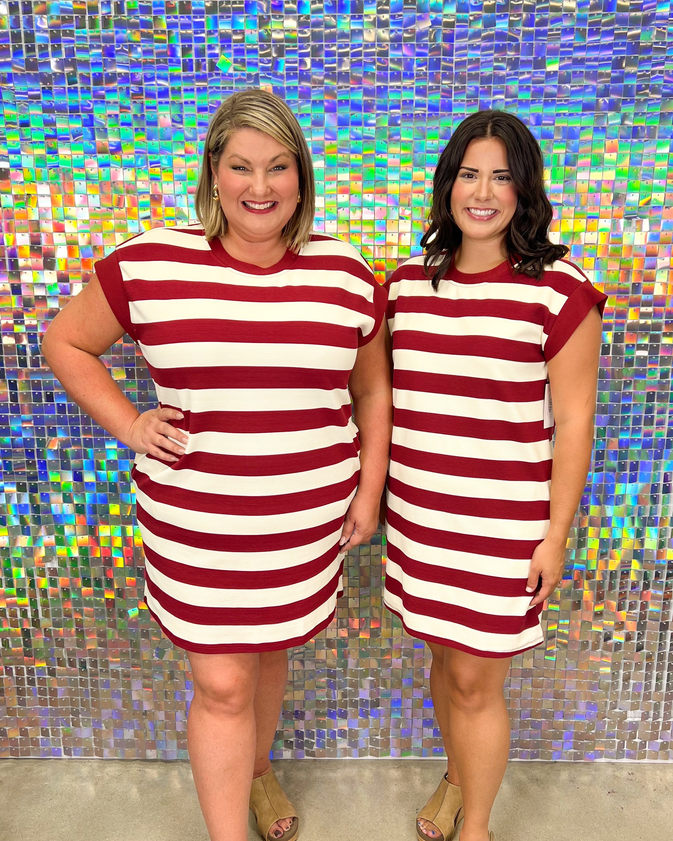 Entro Cameron Stripe Dress - Garnet, plus size, pockets, mini dress, short sleeve, round neck