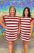 Entro Cameron Stripe Dress - Garnet, plus size, pockets, mini dress, short sleeve, round neck