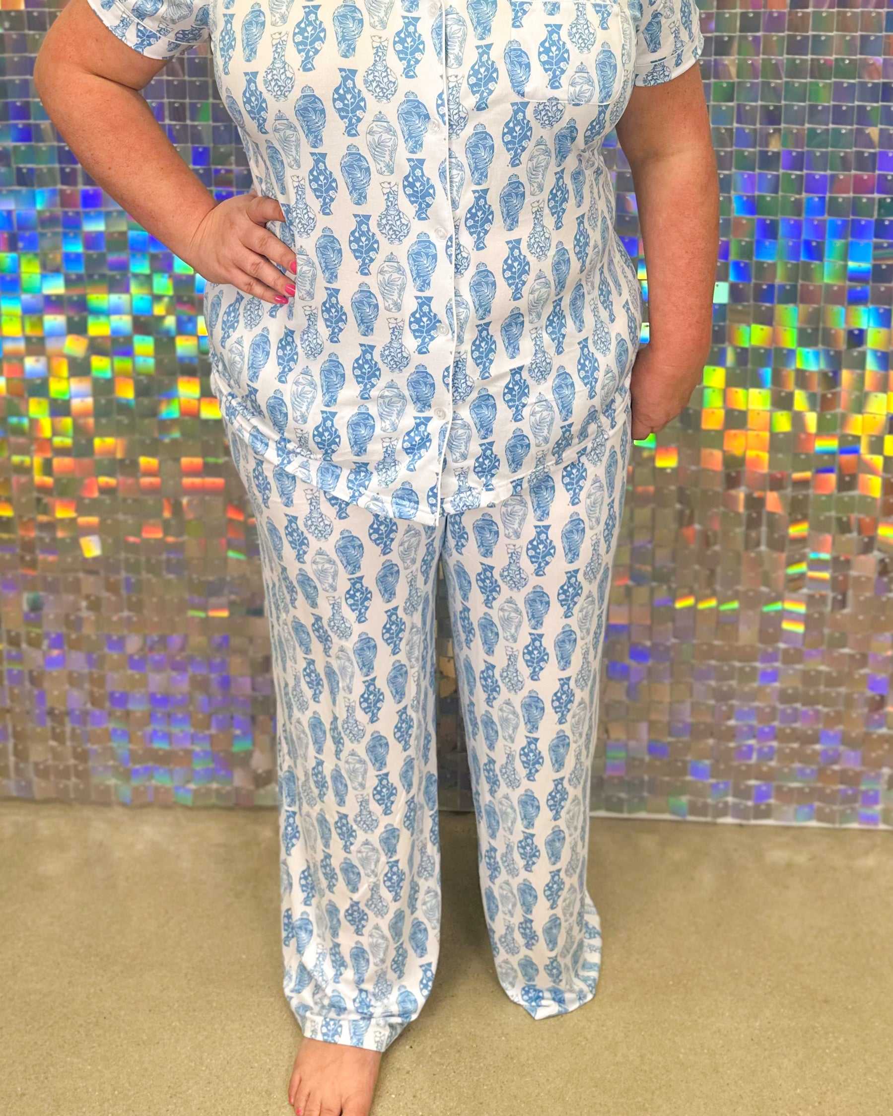 Claire Sleep Pants - White/Palace Blue