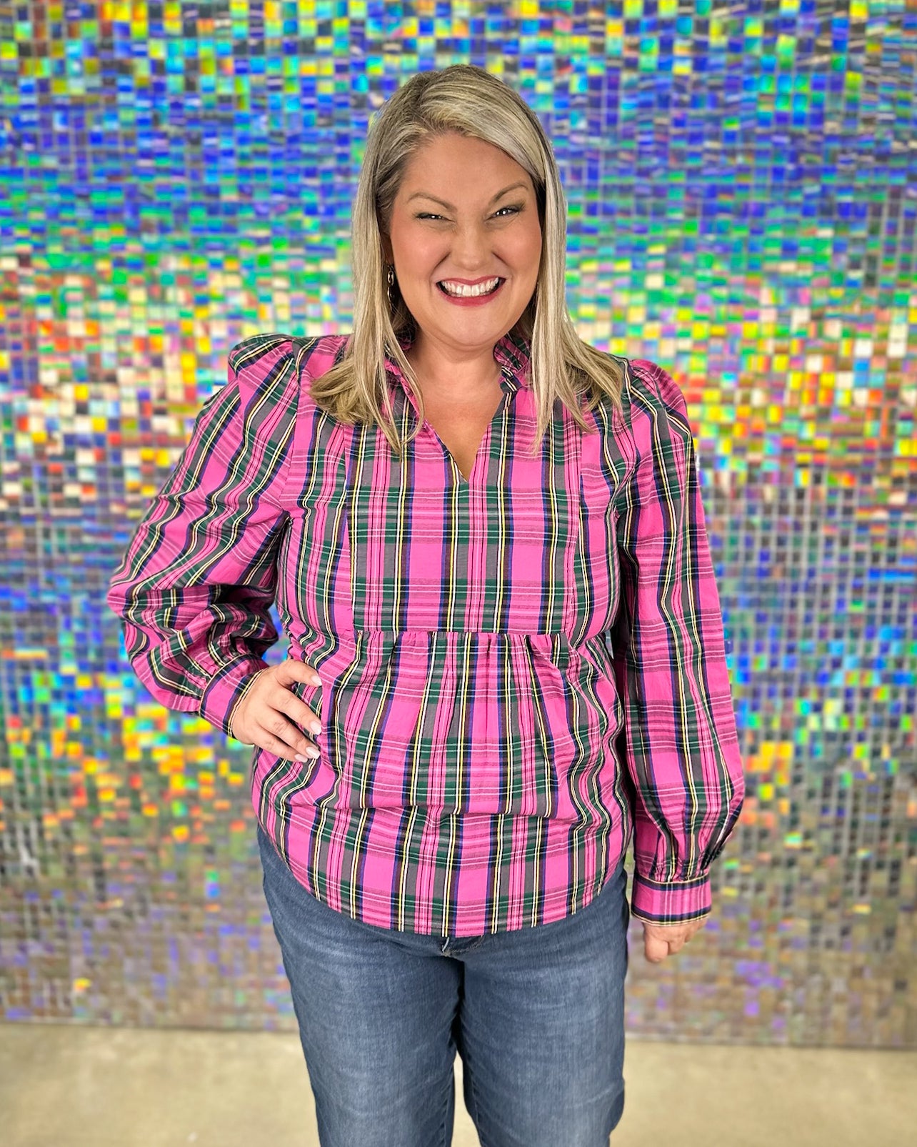 Mitzy Plaid Top - Pink