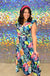 Jodifl Cruise All Day Midi Dress - Navy, tropical, print, floral, v-neck, sleeveless, tiered, flutter sleeve