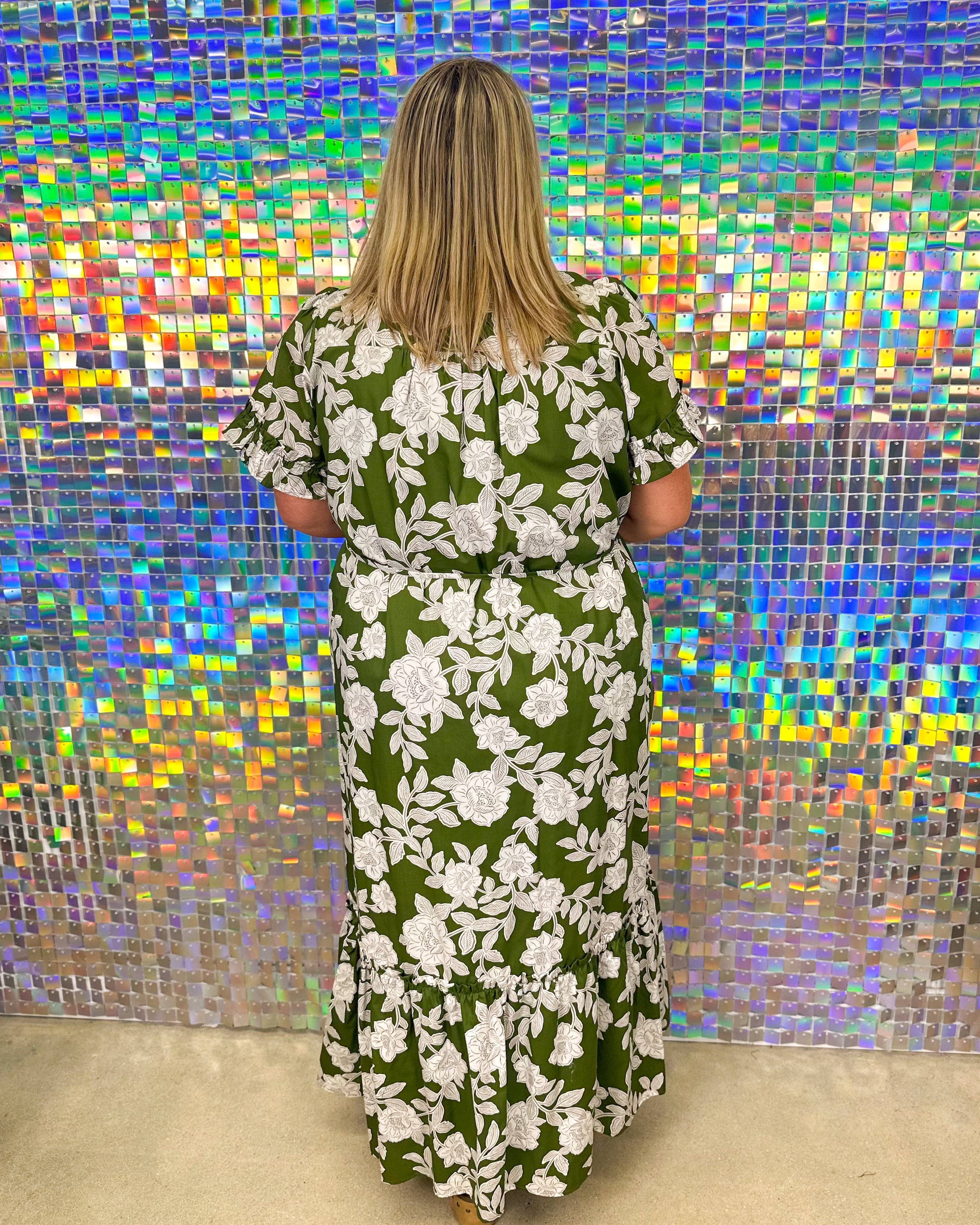 Haizley Button Up Maxi Dress - Cream/Green