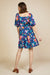 Skies Are Blue Barclay Dress - Navy/Hyper Pink Floral, Curvy, Surplice, Puff Sleeve, tiered