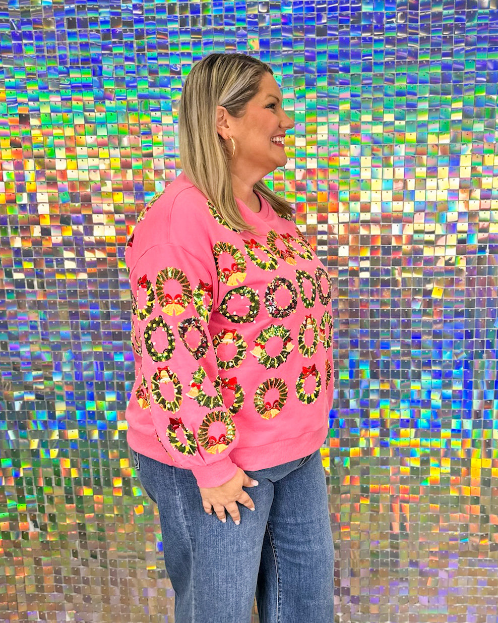 Queen of Sparkles Wreaths Sweatshirt - Hot Pink