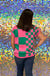 First Love Pepi Sweater - Pink/Green, checkered, grid, pattern, round neck, short sleeve, plus size