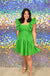 Entro Miss Me Dress - Green, square neck, tiered, ruffle flutter sleeves, mini, smocked