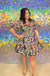 Entro One in a Million Dress - Multi, print, tiered, mini, short sleeve, puff sleeve, v-neck