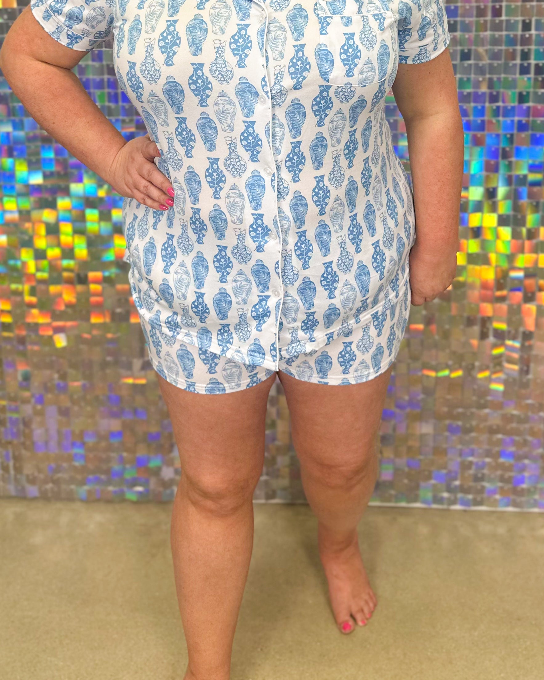 FINAL SALE Claire Sleep Shorts - White/Palace Blue