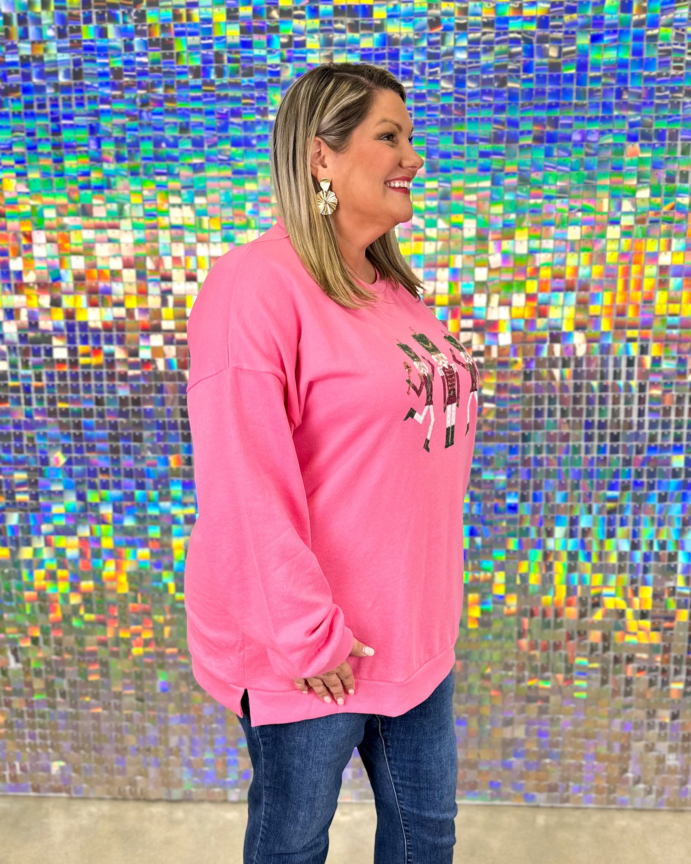 Nutcracker Cutie Sequin Sweatshirt - Pink/Green/Gold