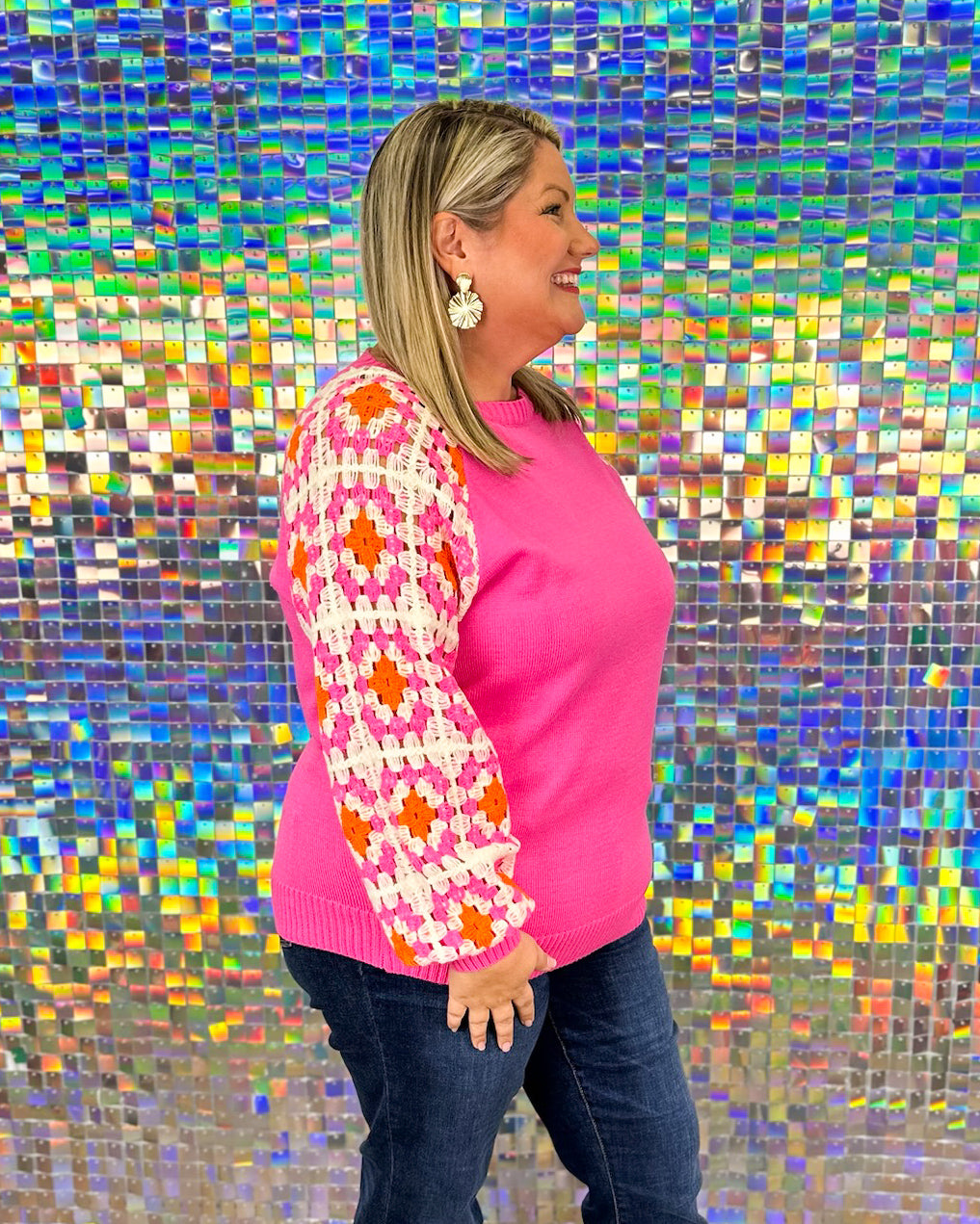 April Crochet Sweater - Pink