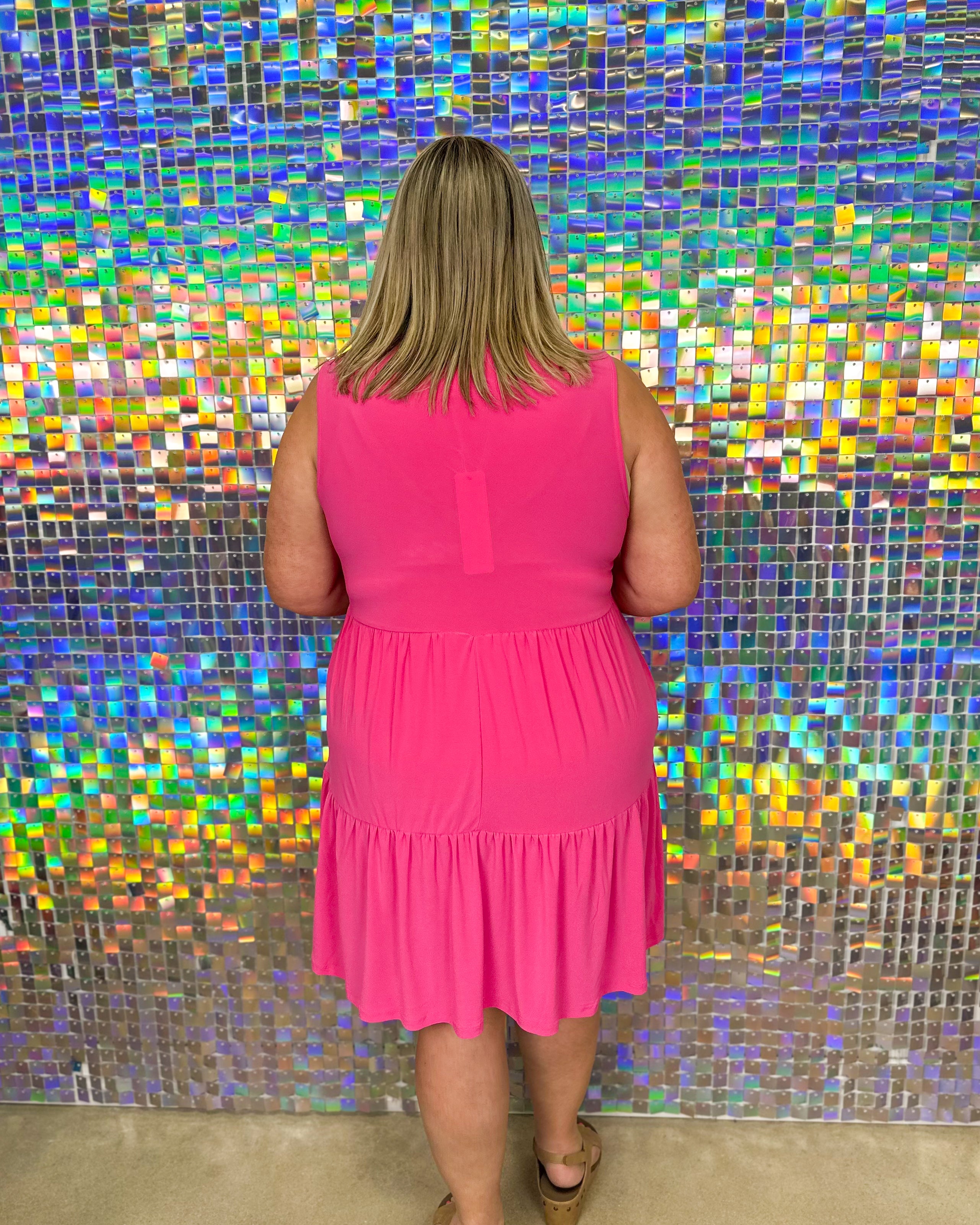 FINAL SALE Lizzy Tiered Sleeveless Dress - Hot Pink