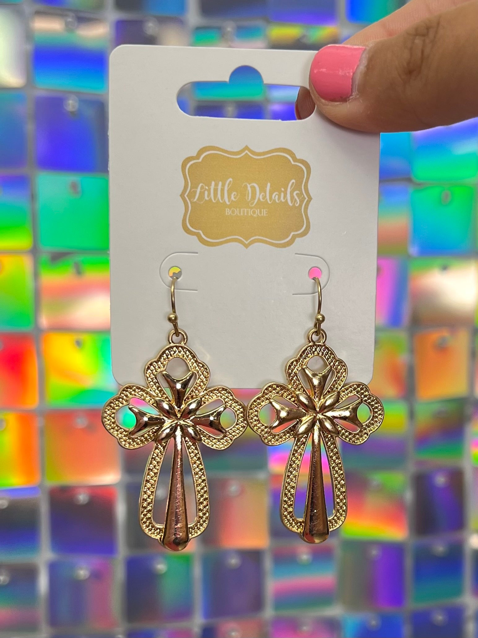Double Cross Dangle Earrings - Gold