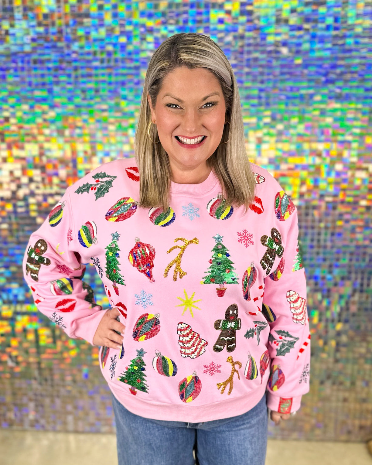 Queen of Sparkles Christmas Icons Sweatshirt - Light Pink
