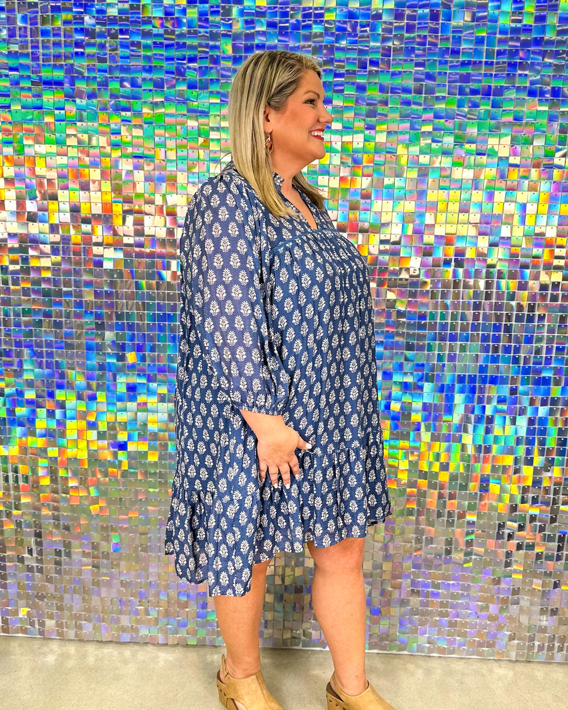 Rhodes Dress - Blue/Cream