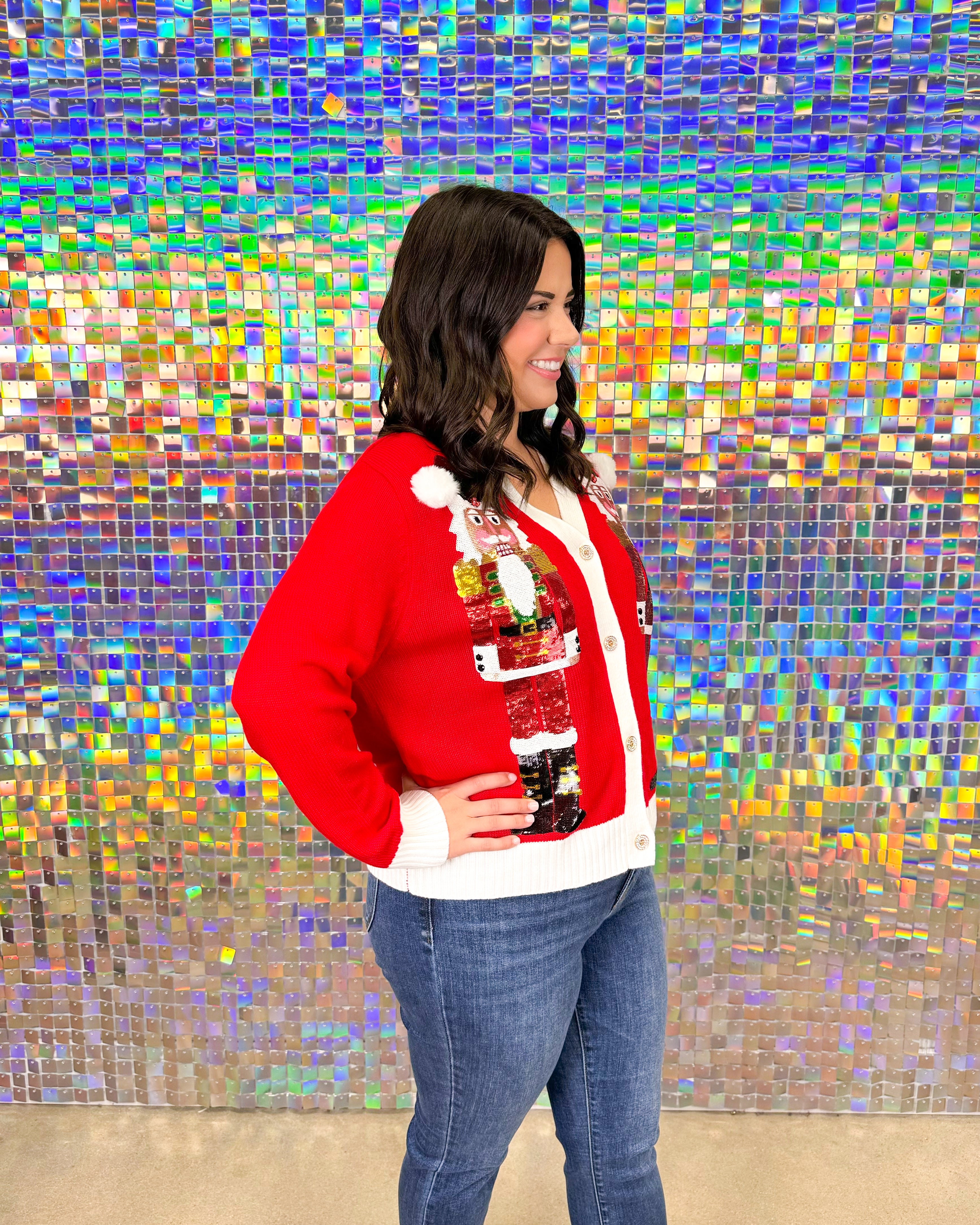 Queen of Sparkles Santa Nutcracker Cardigan - Red