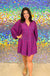 Jodifl Great Expectations Dress - Fuchsia, dolman sleeves, buttons, v-neck, long sleeve, mini