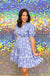 Michelle McDowell Palmer Dress-Stem Stripes Blue, v-neck, tiered, plus size, embroidered, print