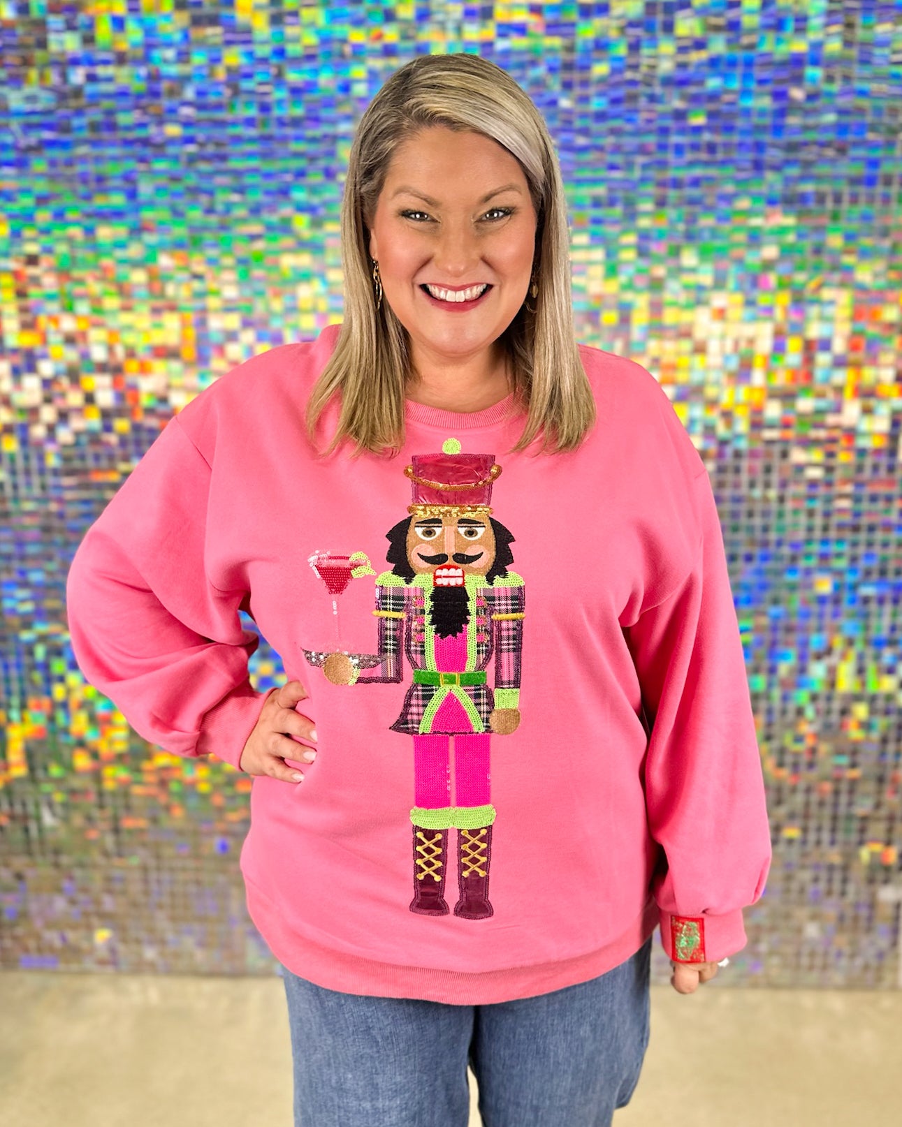 Queen of Sparkles Serving Cosmo Nutcracker Sweatshirt - Hot Pink