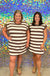 Entro Cameron Stripe Dress - Brown, plus size, pockets, mini dress, short sleeve, round neck