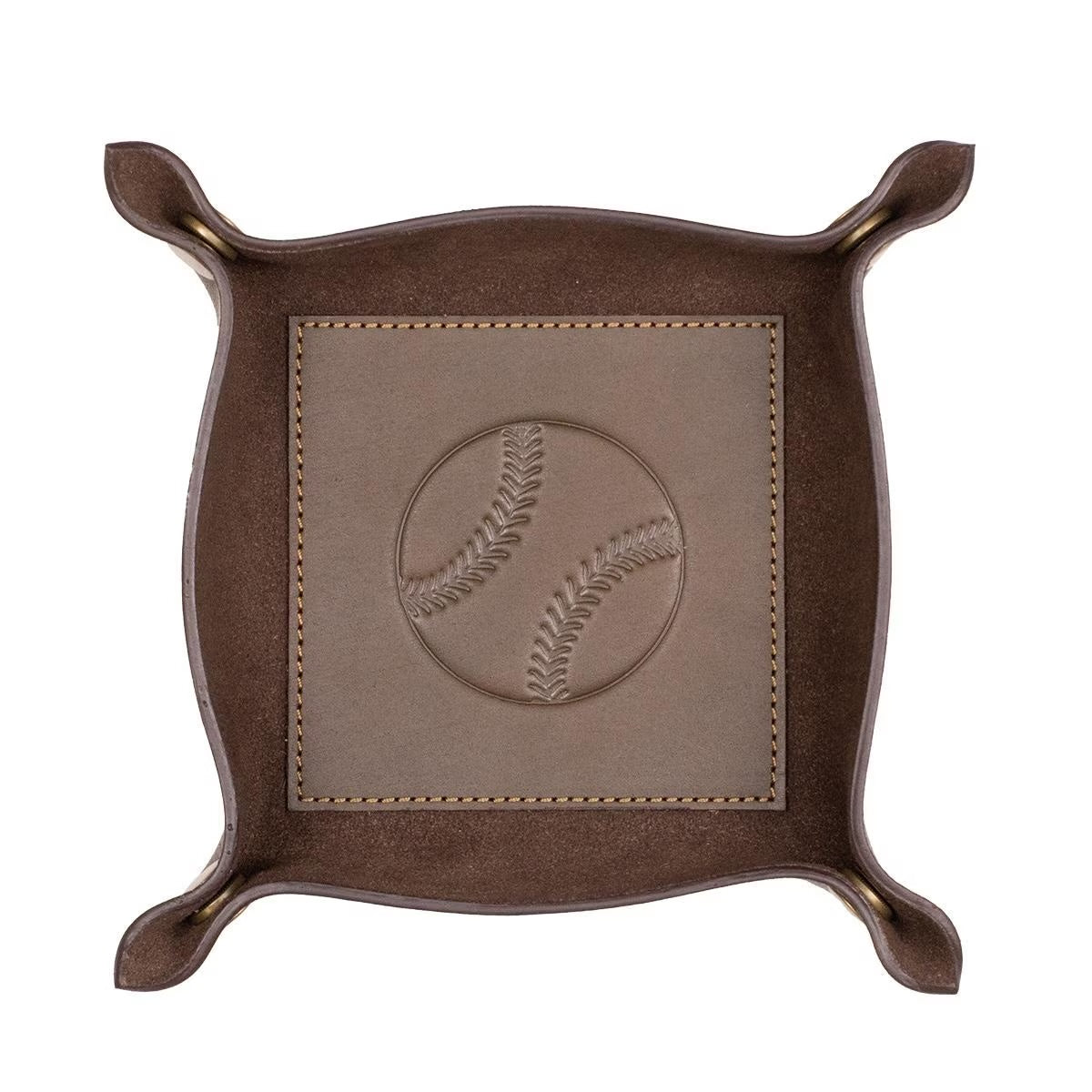 Baseball Leather Embossed Valet Tray Dark