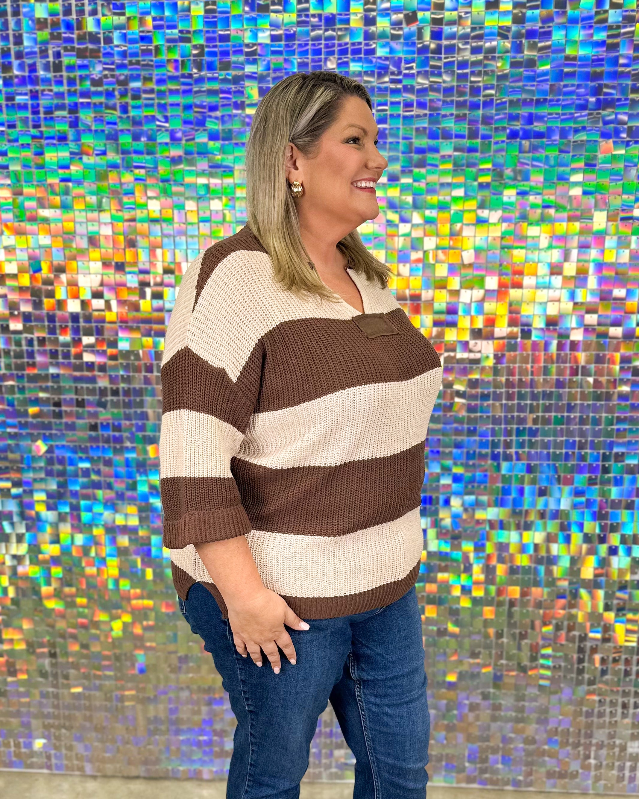 Cat Striped Sweater - Brown