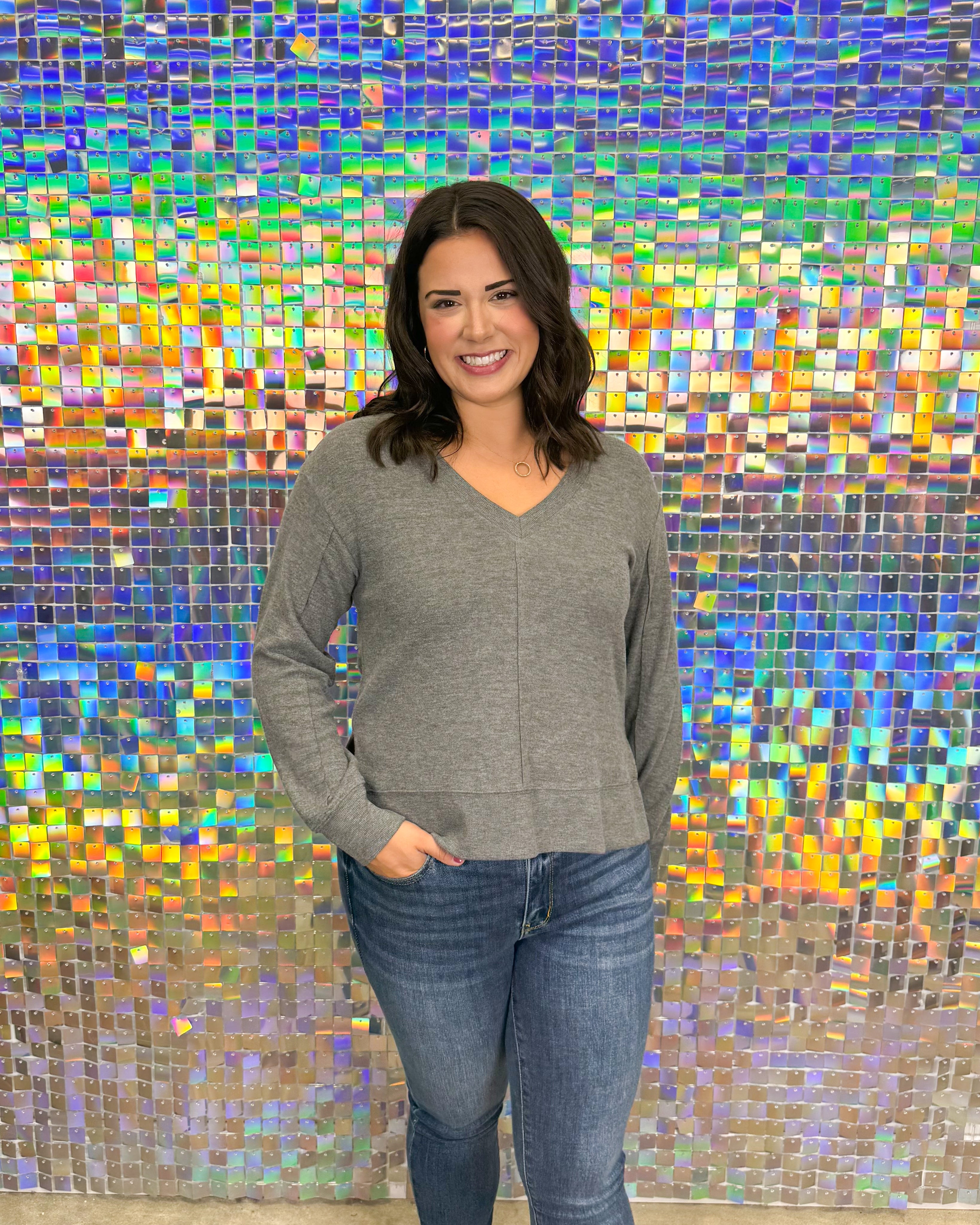 Z Supply Wilder Cloud V-Neck LS Top - Charcoal Heather