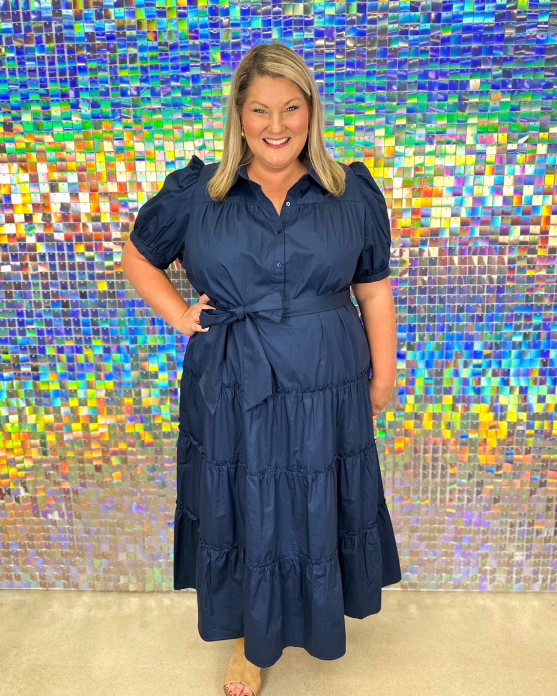 FINAL SALE-Blate Tiered Midi Dress - Navy- FINAL SALE