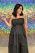 Entro New Romantics Dress - Black, smocked, tie sleeves, tiered, midi, print, fall