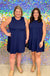 Mud Pie Inman Ribbed Dress - Navy, sleeveless, exposed seam on front, round neck, flowy, plus size
