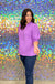 Umgee Tangled Top - Orchid, 3/4 sleeve with smocked cuff, pleated v-neck with trim, plus size