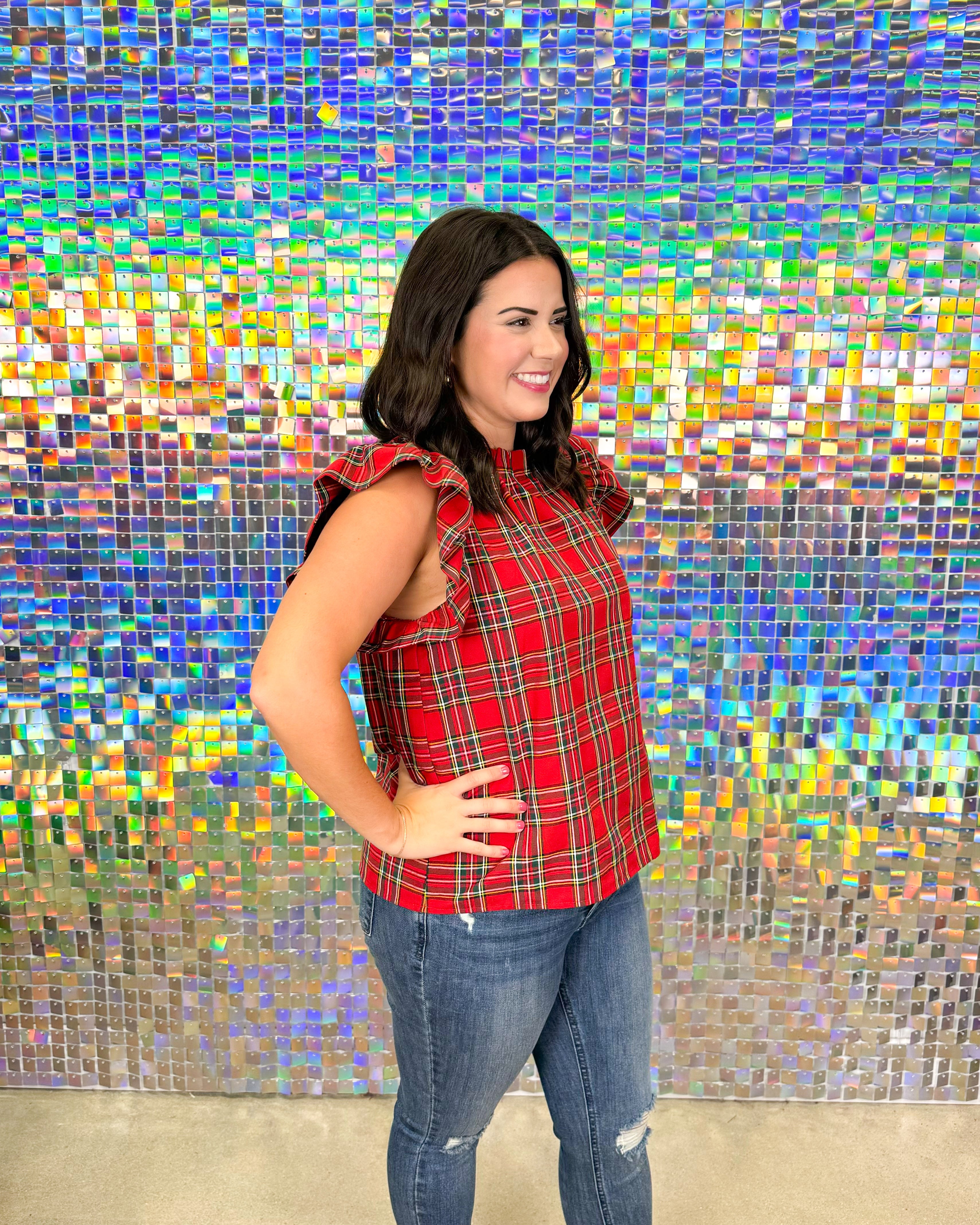 Plaid About You Top - Red