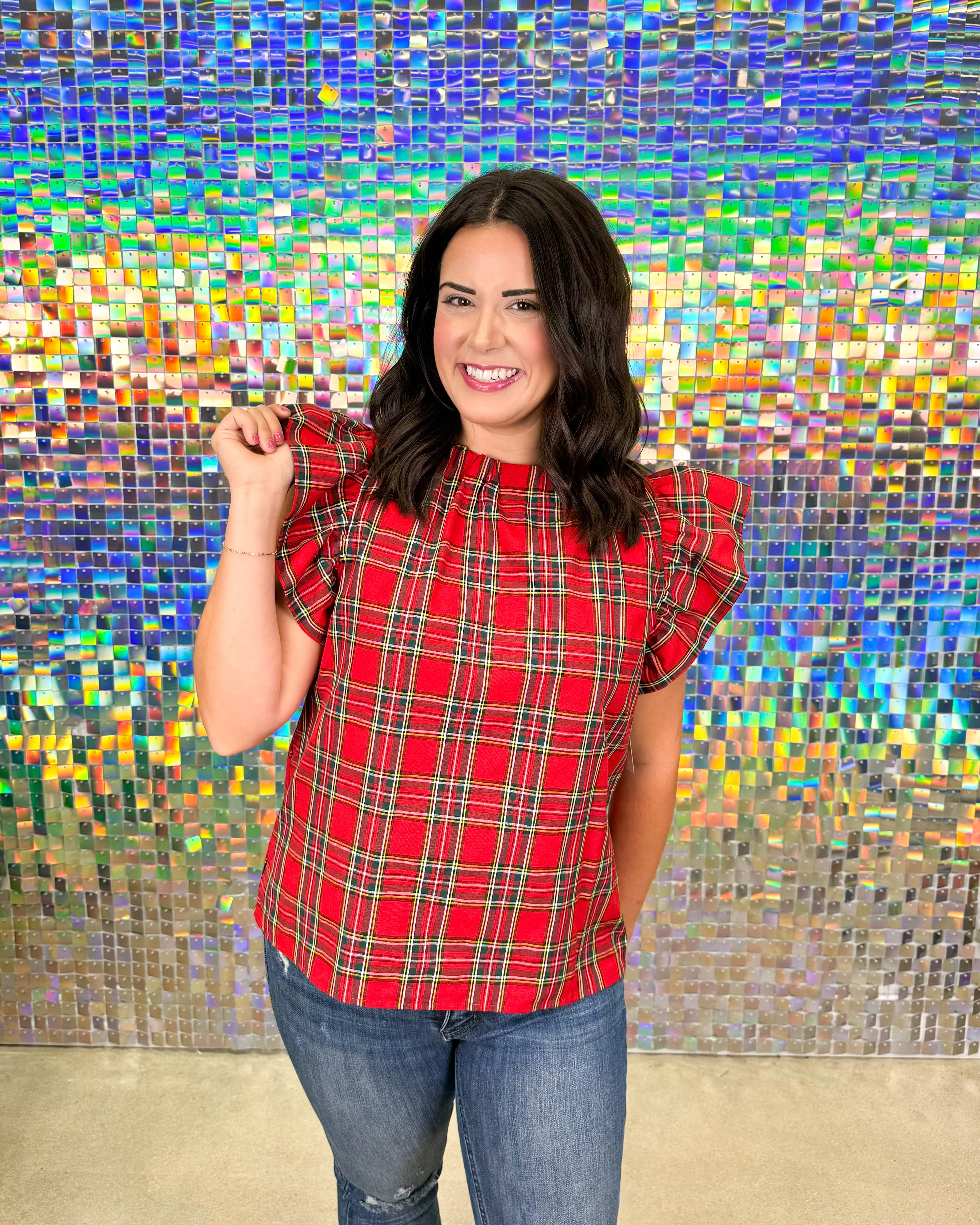 Plaid About You Top - Red