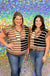 Entro Cute and Classic Sweater - Brown, Black, Tan, stripe, zipper, v-neck, cropped, short sleeve